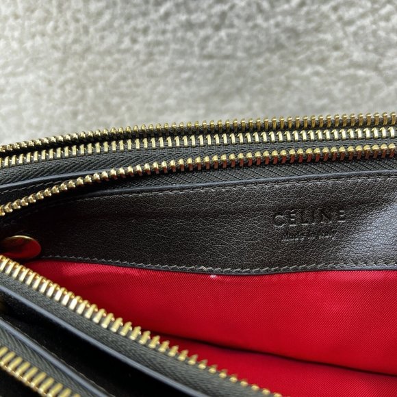 Celine Trio Goatskin Army Olive Green Phoebe Philo Small Crossbody Hand Bag EUC - Picture 14 of 15